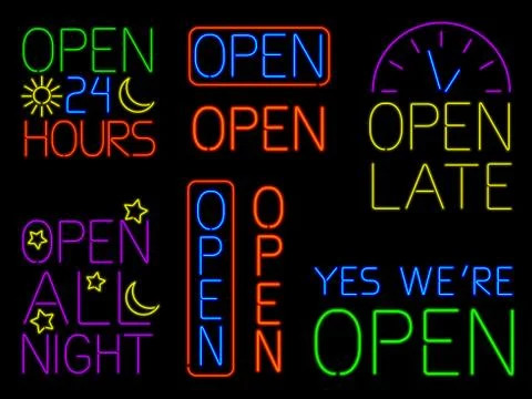 Neon Open Signs Stock Illustration