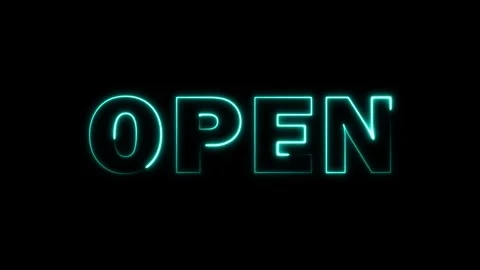 Neon Open Text Animation — 4K Animated  Glowing Text on Black Background Stock Footage 317775432