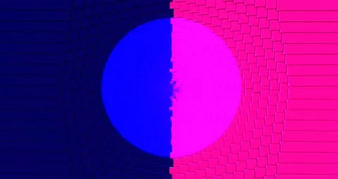Neon opening ring of square tiles. Drop down 3D render of magenta floor surface Stock Footage 157788598
