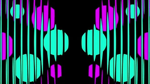 Neon optical illusion loop with cyan magenta circles and vertical lines Stock Footage 336507333
