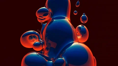 Neon orange and cobalt bubbles stack like molten forms Video stock 317071025