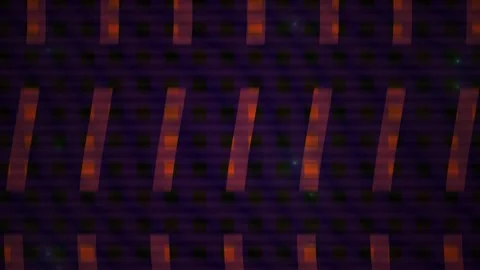 Neon Orange Bars Gliding over Dark Purple Grid Pattern Tech Background Stock Footage 343738456