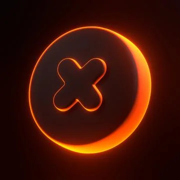 Neon Orange Button with Cross Symbol Stock Illustration