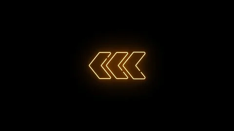 Neon orange chevron arrows with left backward rewind icon 4k motion video Stock Footage 345352848