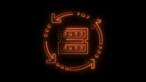 Neon orange data server with circular arrows indicating refresh or synchron.. Stock Footage 309293208