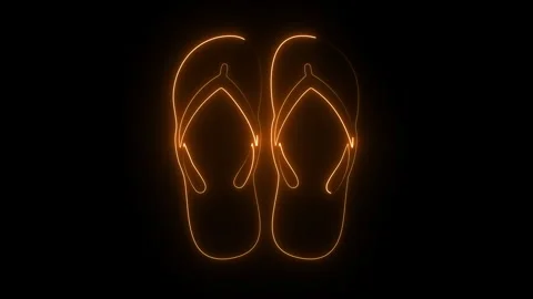 Neon orange flip-flops drawing animation on a black background, summer fash.. Stock Footage 338253088