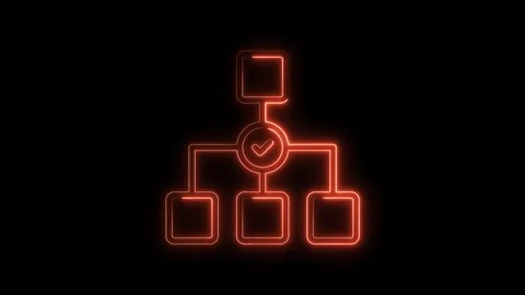 Neon orange flowchart animation with checkmark on black background showing Stock Footage 322965930