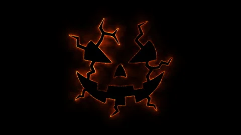 Neon orange glowing crackly pumpkin face animation isolated on black backgr.. Stock Footage 339074464