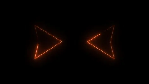 Neon orange glowing triangle arrows forming pointing shapes against solid b.. Stockbeeldmateriaal 338287998