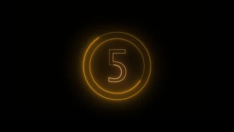 Neon orange number five glowing in circular frame on black background perfe.. Stockillustratie