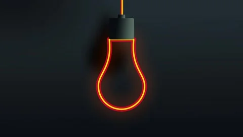 Neon Orange Outline Light Bulb Shape Glowing Stock Footage 337390870