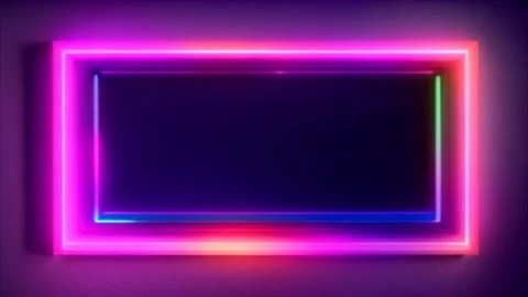 Neon orange pink glowing rectangular horizontal frame, light dimming effect.. Stock Footage 273954737
