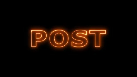 Neon orange post text sign flickering on black. Stockbeeldmateriaal 332533771