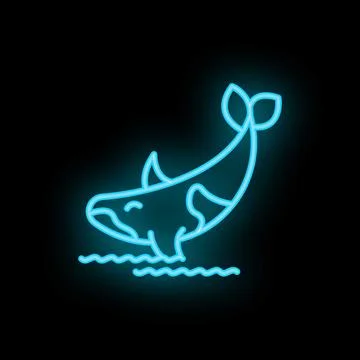 Neon orca whale jumping out of water icon light background Stock Illustration