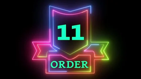 Neon order 11 shield graphic motion Stockbeeldmateriaal 330512754