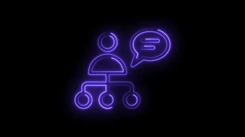 Neon organization chart icon animation with message bubble on black background Stock Footage 322960640