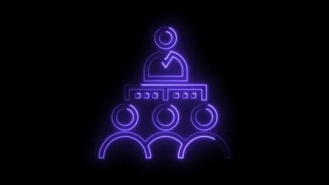 Neon organization chart icon animation representing corporate structure and Stock Footage 322960704