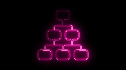 Neon organizational chart structure glowing pink on black background showin.. Stock Footage 314537817