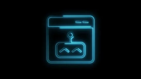 Neon outline animation of browser with gamepad icon on black background for.. Stock Footage 314541205