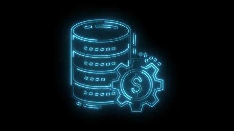 Neon outline animation of data storage database and money making gear on black Stock Footage 322990417