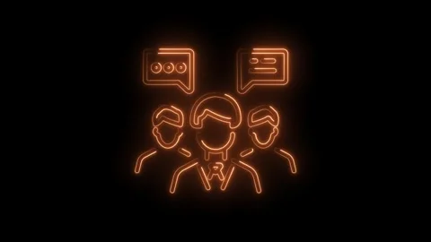 Neon outline animation of teamwork with speech bubbles explaining solutions.. Stock Footage 345986443