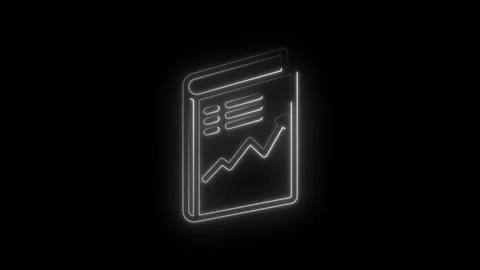 Neon outline of a book with a rising graph and data bars on a icon black ba.. Stock Footage 346143233