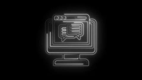 Neon outline computer screen with chat bubbles glowing on black background Stock Footage 333956330