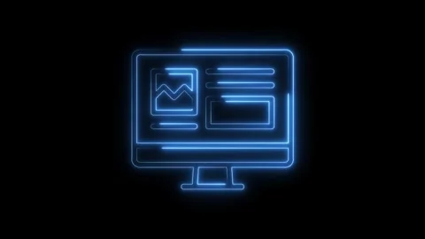 Neon outline of computer screen displaying a website layout on black background Stock Footage 322967837