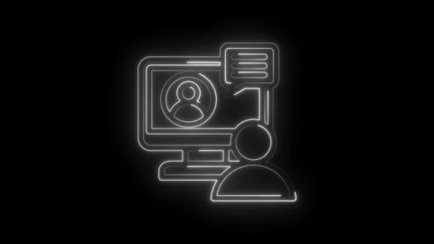 Neon outline of computer screen showing user profile and chat bubble with person Stock Footage 333969726