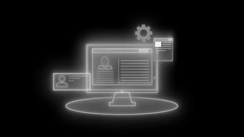 Neon Outline of Computer Screen with UI Elements Animation Stock Footage 320731828