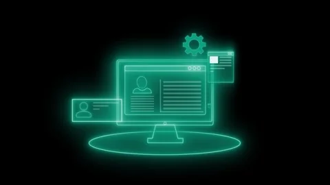Neon Outline of Computer Screen with UI Elements Animation Stock Footage 320731879
