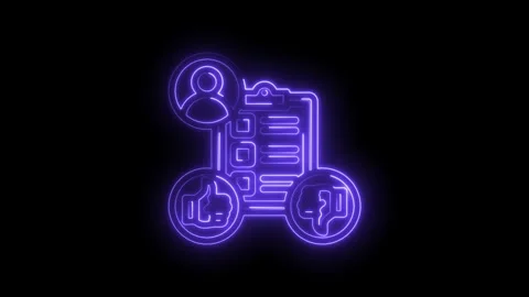 Neon outline of customer feedback survey with profile icon thumbs up and thumbs Stockbeeldmateriaal 333957923