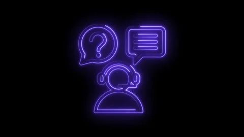 Neon outline of customer support agent with headset and speech bubbles feat.. Stock Footage 346112096
