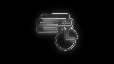 Neon outline database servers and pie chart icon glowing on black background 스톡 동영상 333961900