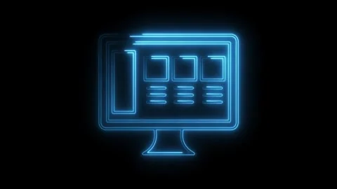 Neon outline of a desktop computer with application windows and text conten.. Stock Footage 308903271