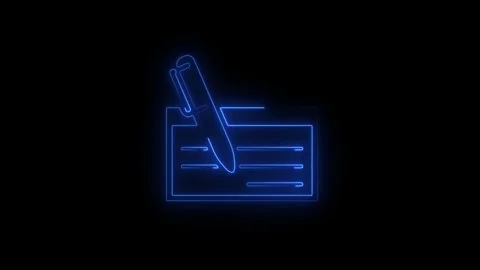 Neon outline of a document with a pen performing writing Stock Footage 346008960