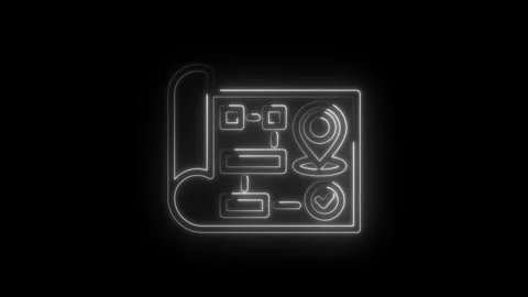 Neon Outline Flowchart Map Pin Location Checkmark Progress Planning Strategy Stock Footage 333952076