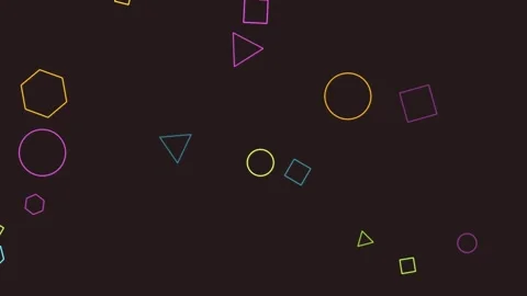 Neon outline geometric shapes floating on black background 4K Stock Footage 337118943