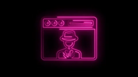 Neon outline of hacker profile on computer screen with hat illustration ani.. Stock Footage 314536345