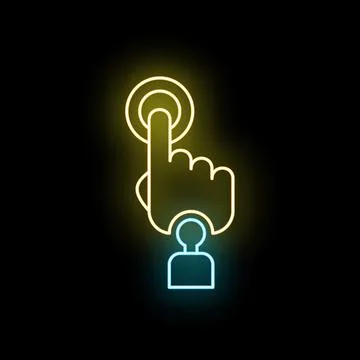 Neon outline hand pressing button on user icon Stock Illustration