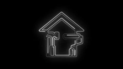 Neon outline house construction tools hammer paint roller abstract animatio.. Stock Footage 346133461