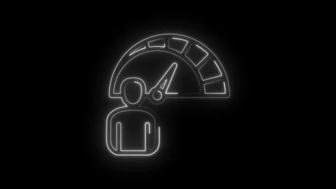 Neon outline human figure with speedometer gauge indicating performance progress Stock Footage 333953679