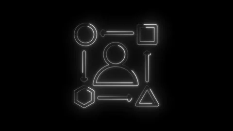 Neon outline human icon surrounded by abstract geometric shapes and arrows Stock Footage 333959440