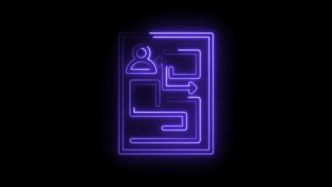 Neon outline human profile flowchart with arrow progress path digital animation Stock Footage 333952056