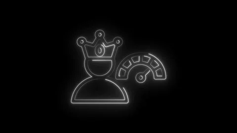 Neon outline icon king crown person figure and speed gauge meter symbol iso.. Stock Footage 346898393