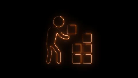 Neon outline of person stacking blocks representing teamwork and problem so.. Stock Footage 312329537