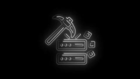 Neon Outline Pickaxe Mining Digital Blocks Cryptocurrency Blockchain Technology Stock Footage 333952942