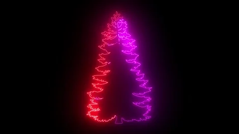 Neon outline of a pine tree with gradient lighting Stock Footage 318596384