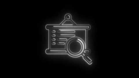Neon outline of a presentation board with checklist and magnifying glass on.. Stock Footage 346135939