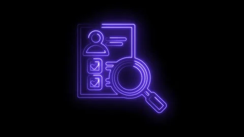 Neon outline of a resume document with a magnifying glass searching for Stock Footage 333965900